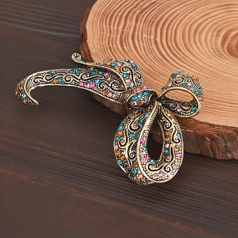 Bowknot Rhinestone Brooch, Vintage Clothing Accessory