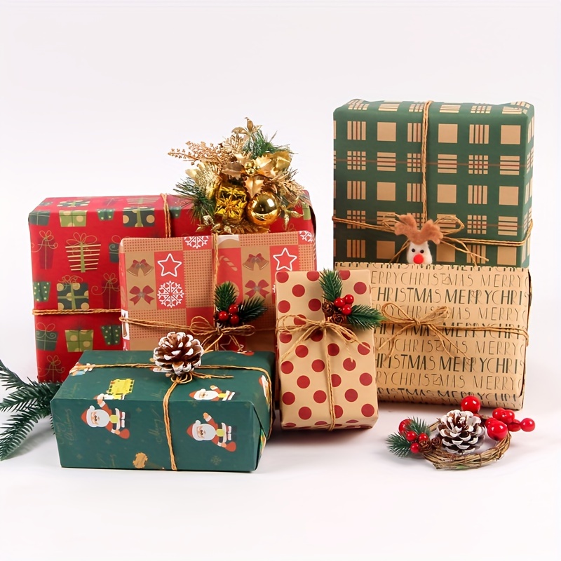Christmas Wrapping Paper Folded Brown Kraft Paper With Red - Temu