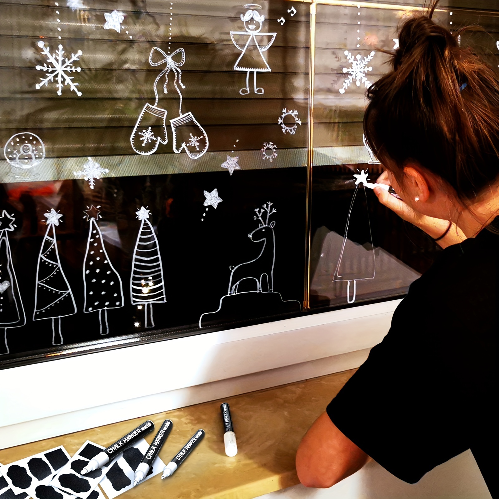 Christmas Window Decoration with chalk marker pens — Sum of their