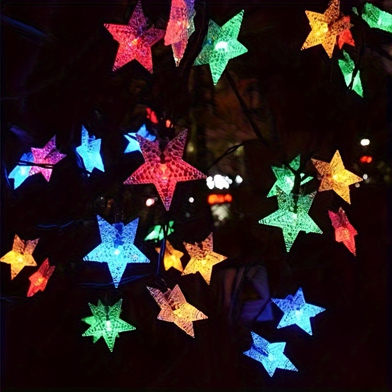 1 Ensemble de guirlandes solaires en forme d'étoiles de 5M 7M 12M, lumières  de fées solaires LED étincelantes et étanches pour Noël, patio, jardin