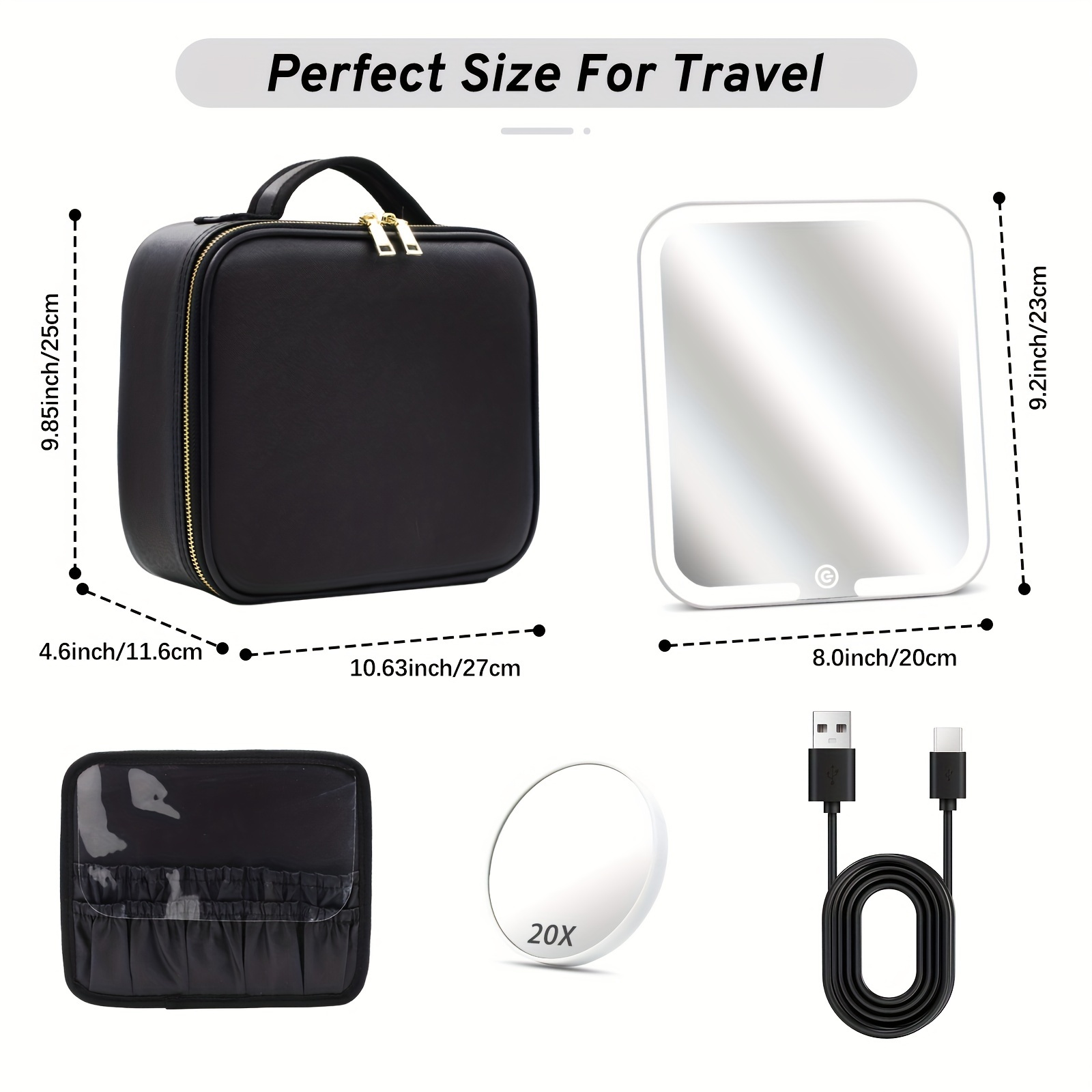 Travel Makeup Bag With Removable Lighted Mirror, Portable Lighted