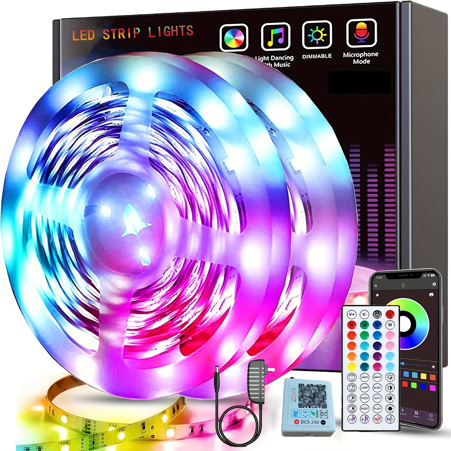 131.2ft/98.4ft Foot Led Strip Lights, Rgb 5050 Infrared 3-key/24 Key/44 Key  Controller Night Light Decoration, Living Room Decoration, Christmas Party  Bedroom Small Night Light (remote Control With Battery)