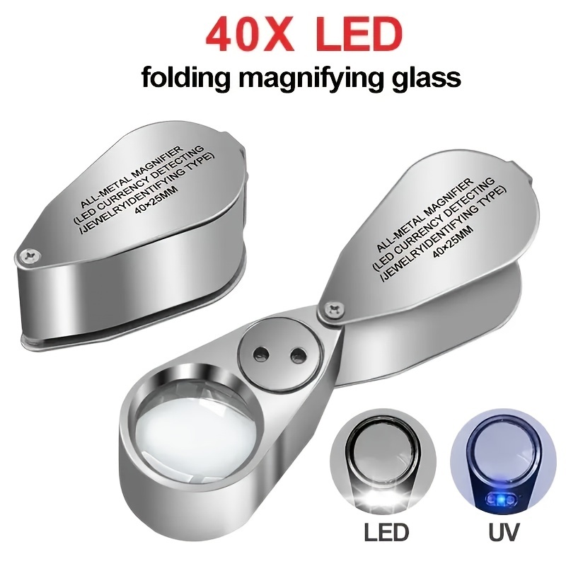 2PCS Illuminated Jewelers Loupe, 30X 60X 90X Jewelry Loop Eye Loupe  Magnifier, Foldable Jewelry Magnifier Gem Loop, Magnifying Glass with  Light