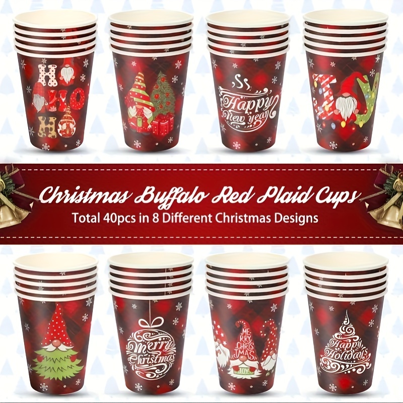 Christmas plastic cups with straws and lids, snowmen and santa hat designs  - Holiday party cups, Christmas party cups