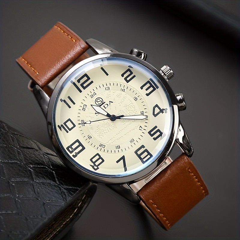 

Exquisite Men Fashion Elegant Wristwatch Pu Leather Band Quartz Clock, Ideal Choice For Gifts