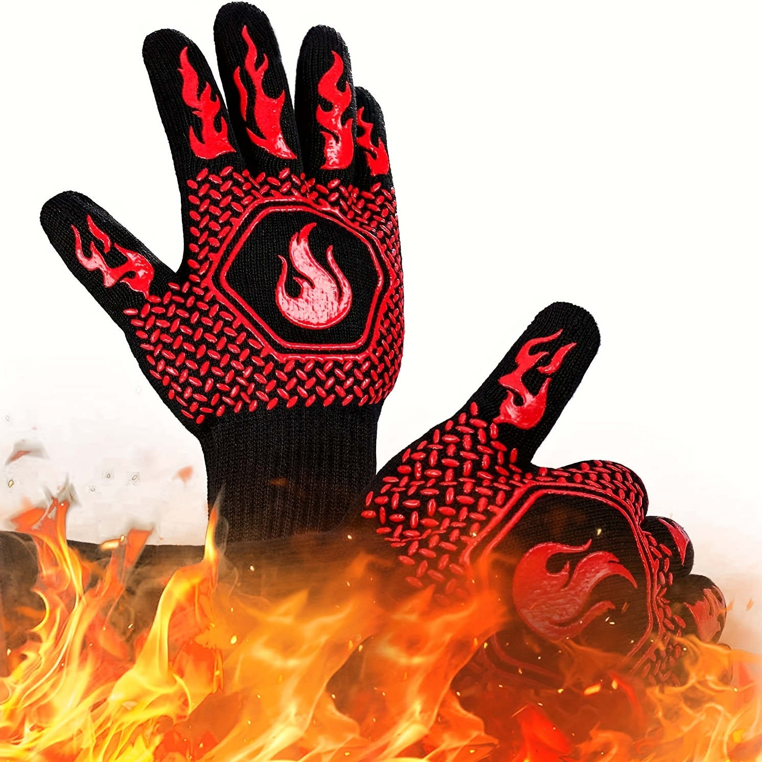 Guantes resistentes al calor para parrilla, guantes protectores de parrilla  para altas temperaturas, guantes de manga larga para freidora, hornear