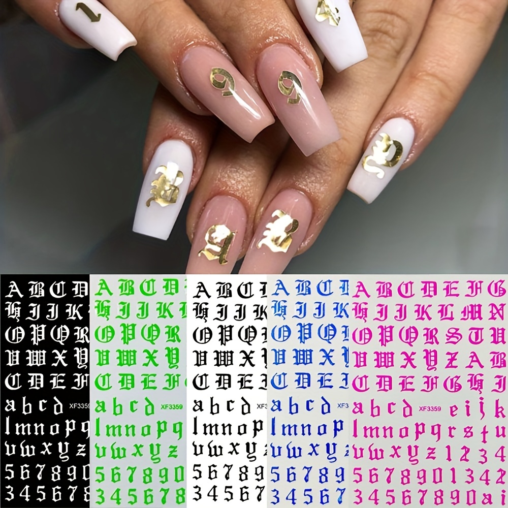 1sheet 3D Alphabet Letter Stickers ABC Letters Nail Adhesives Manicure Nails  Art