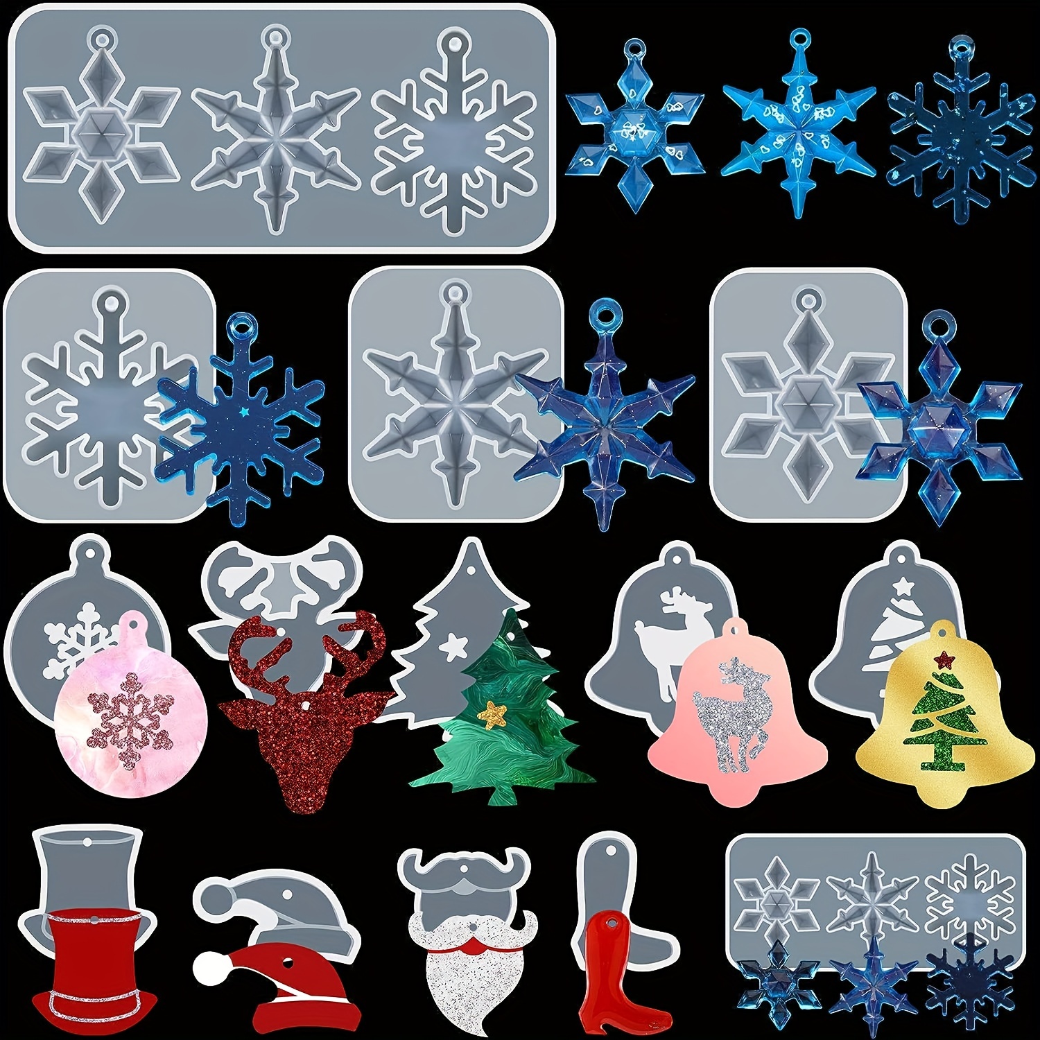 1pc Christmas Resin Molds 3D Ice Crystal Snowflake Epoxy Resin Moulds  Silicone For Xmas Tree Ornament Key Chain Decoration Gift