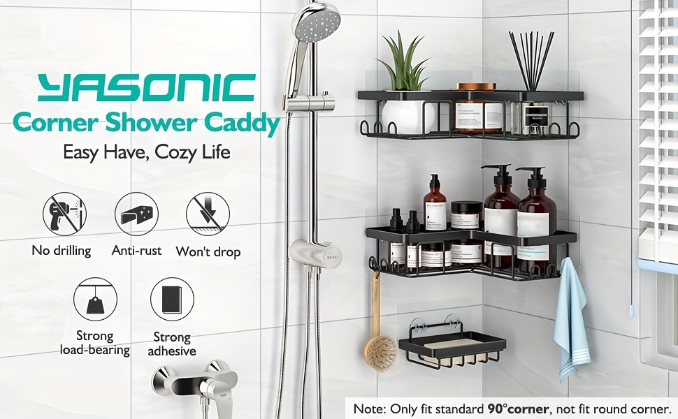  YASONIC Corner Adhesive Shower Caddy, with Soap Holder