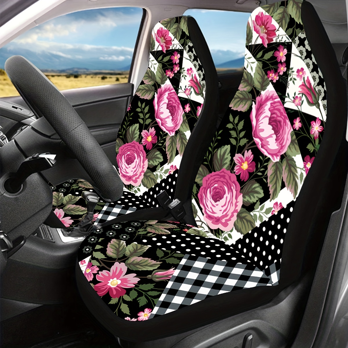Trippy Rose Car Seat Covers Front Seats Only Cool Interior - Temu