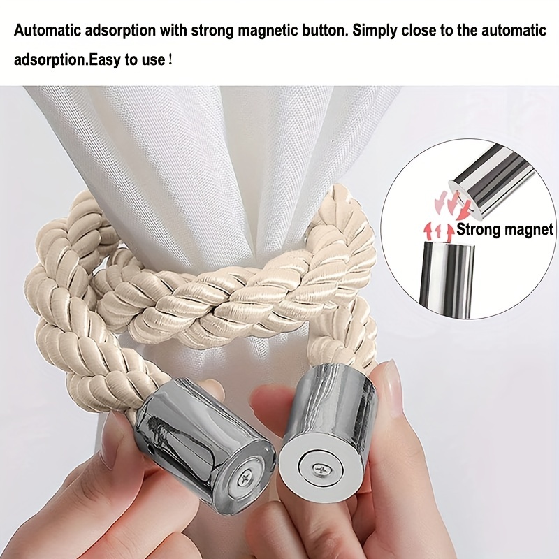 4PCS White Magnetic Curtain Tie Backs Rope Clips Buckle Holder