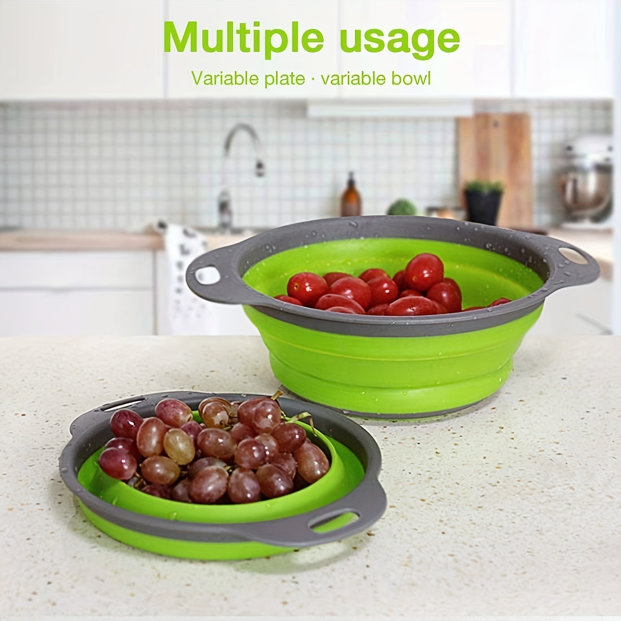 2pcs Collapsible Silicone Drain Basket for Camping Portable Fruit Vegetable Wash