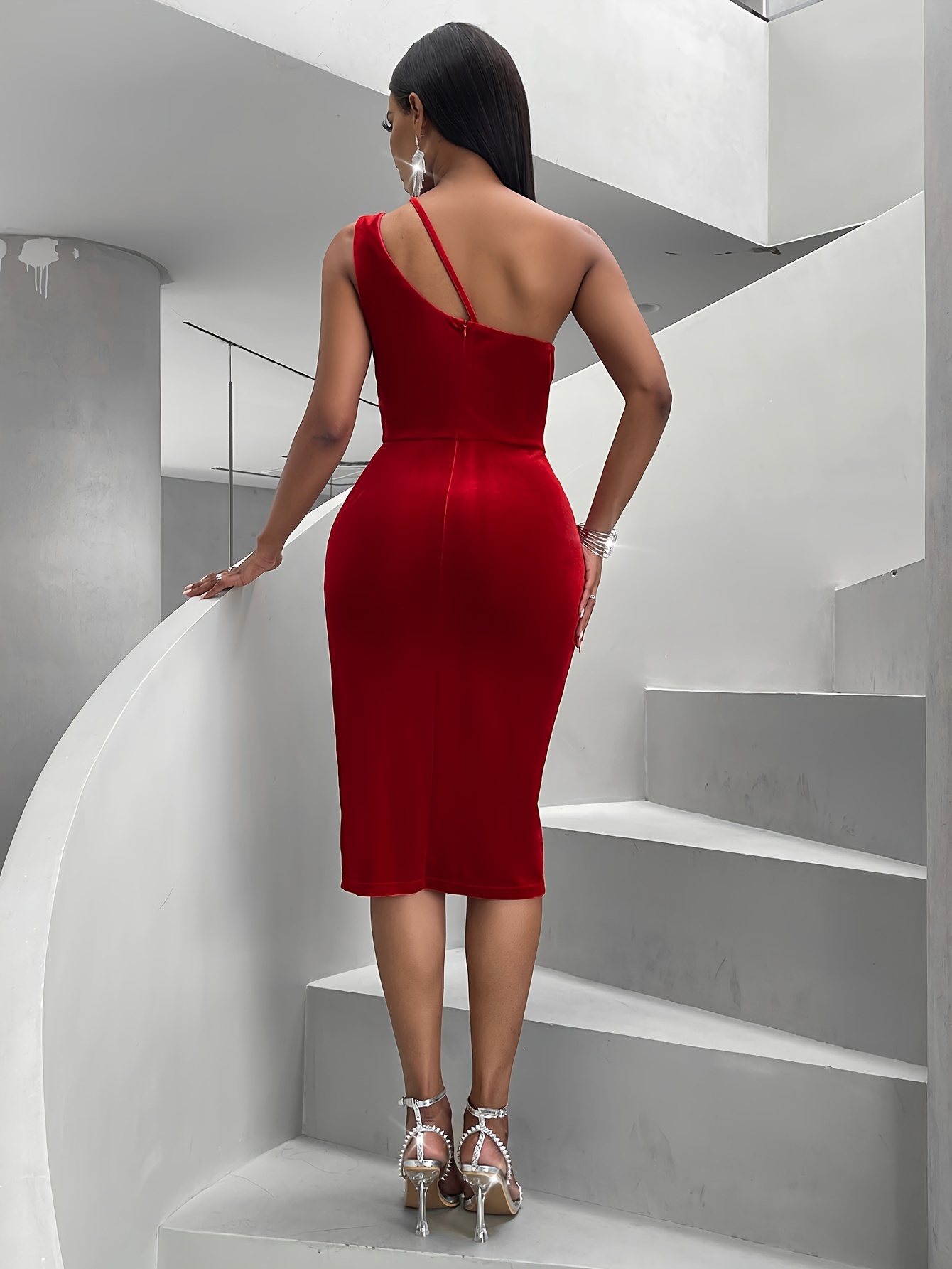 cut out one shoulder tulip dress elegant solid sleeveless sheath dress womens clothing
