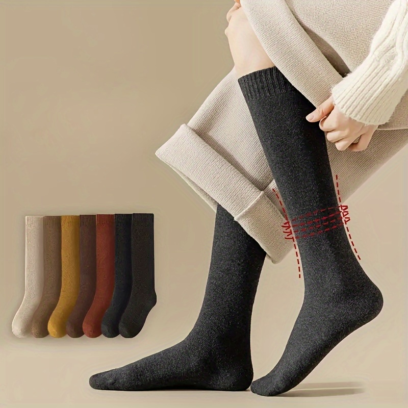1 Pair Women Socks Winter Warm Thicken Thermal Socks Wool Soft Solid Crew  Home Snow Boots Floor Sock Autumn