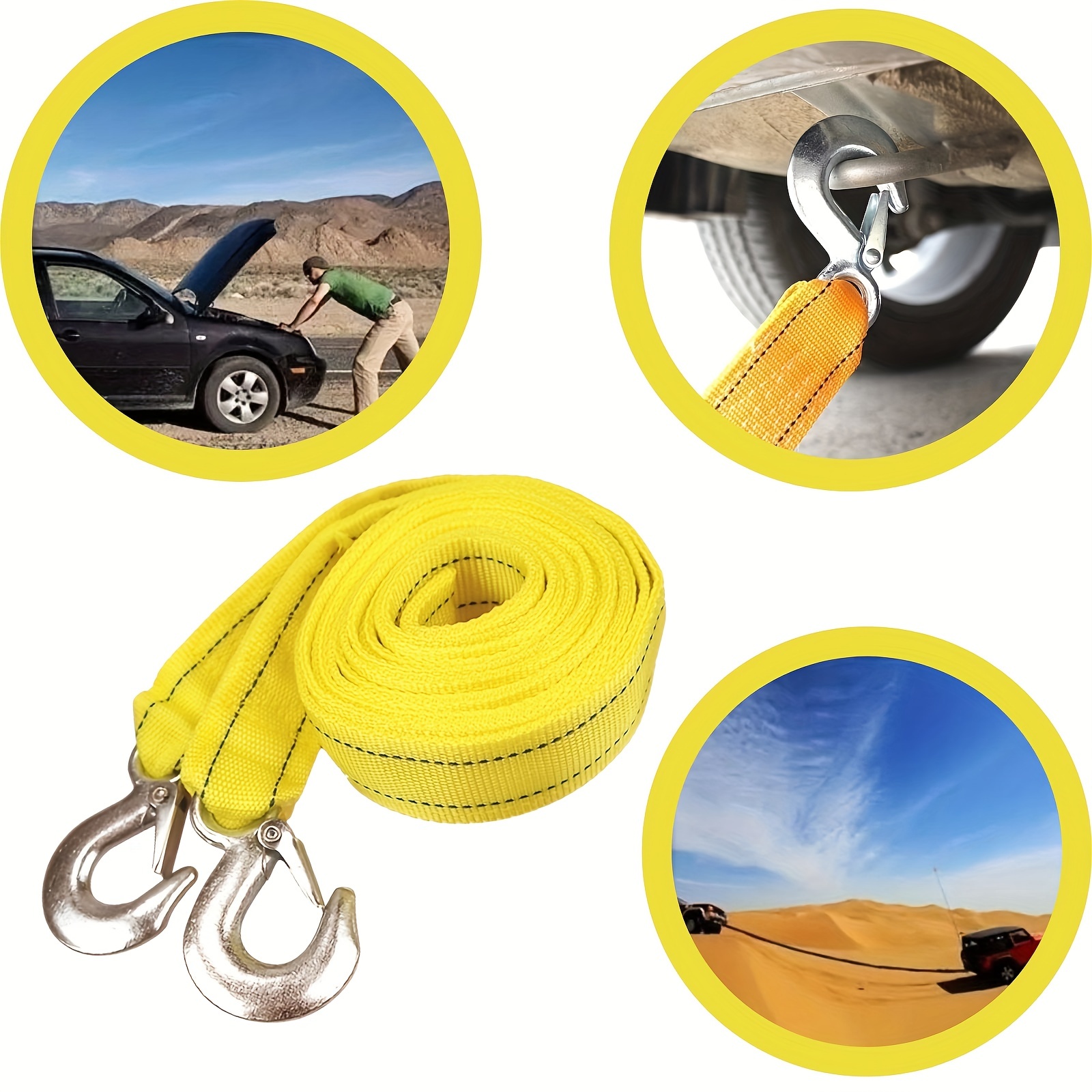 1pc 4m 157 48in Heavy Duty 5 Ton Tow Cable Towing Pull Rope Strap