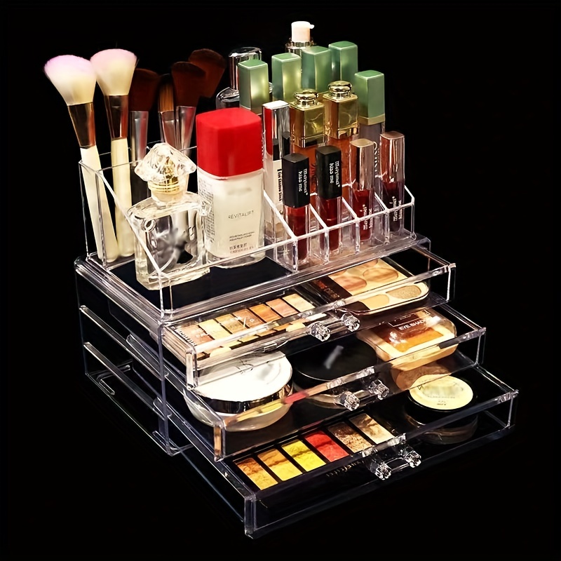Organizador de maquillaje transparente y almacenamiento apilable grande  para el cuidado de la piel con 7 cajones, soportes de maquillaje para  joyas