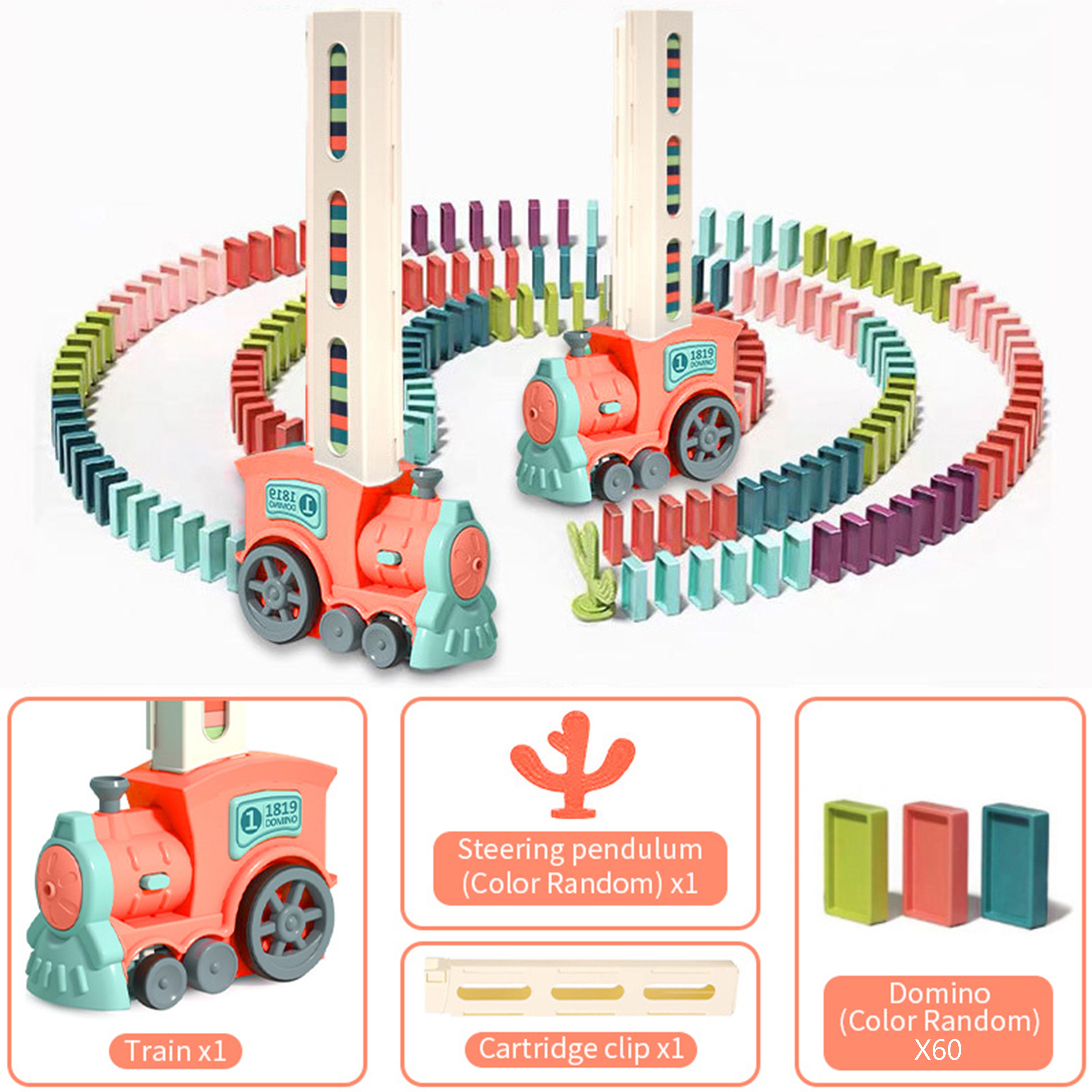 Domino Train Toy Set With 60pcs Domino Blocks,automatic Domino Laying  Electric Train With Sound 