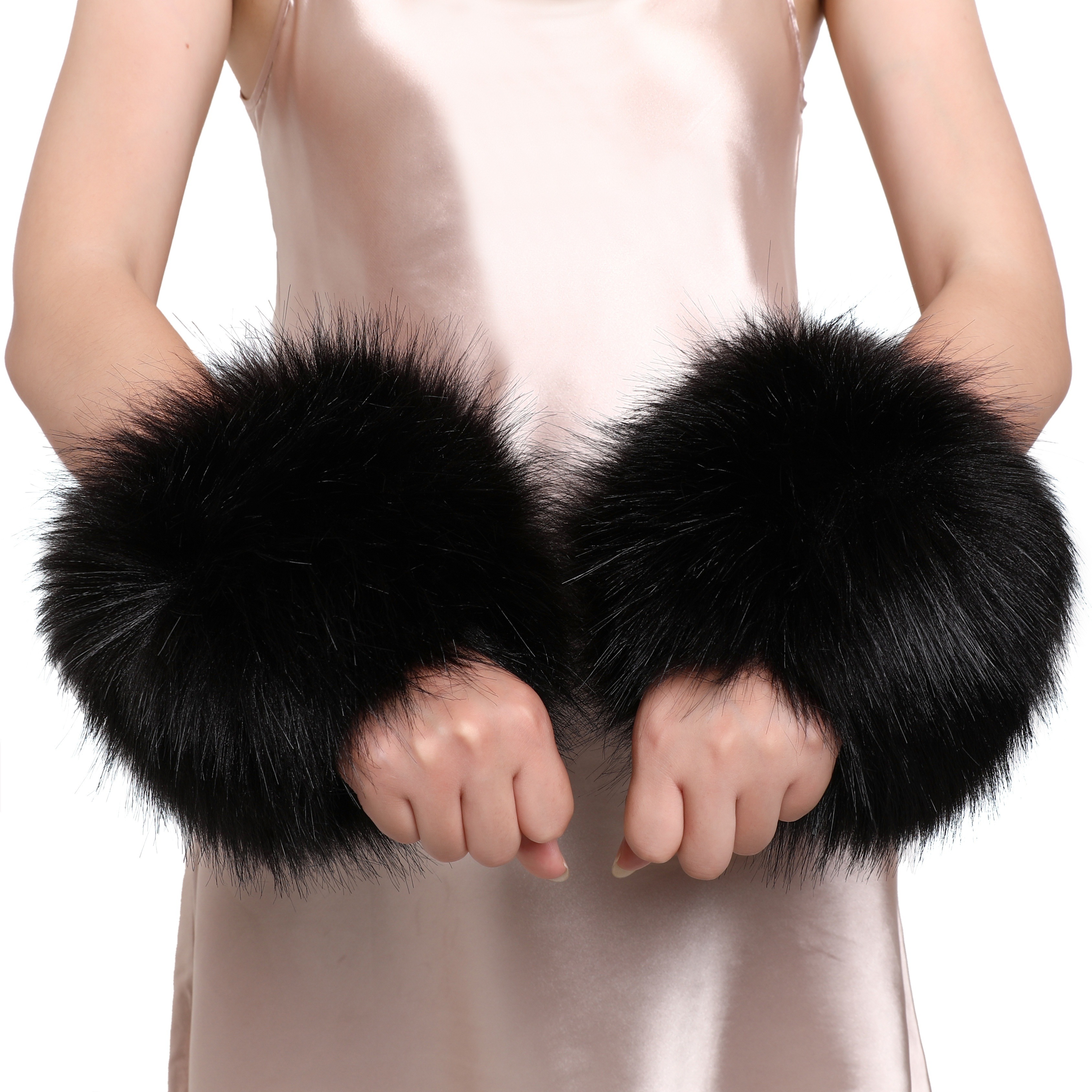 Fur Slap on Cuffs - Black Fox Fur
