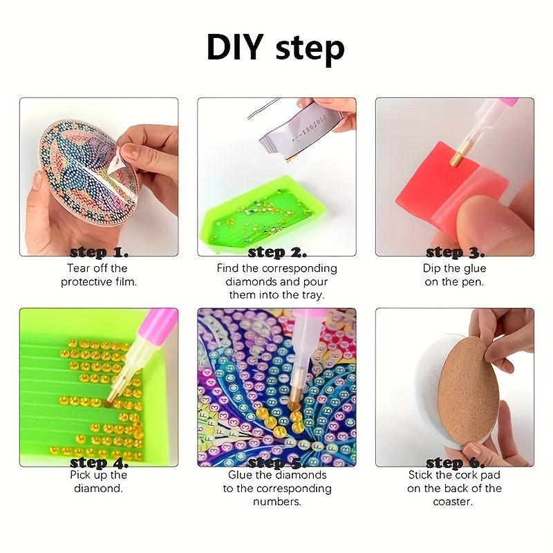 DIY Diamond Painting Coasters Kit Diamonds Cup Mat Cartoon 8/10pcs Crystal  Drink Coasters Small Diamond