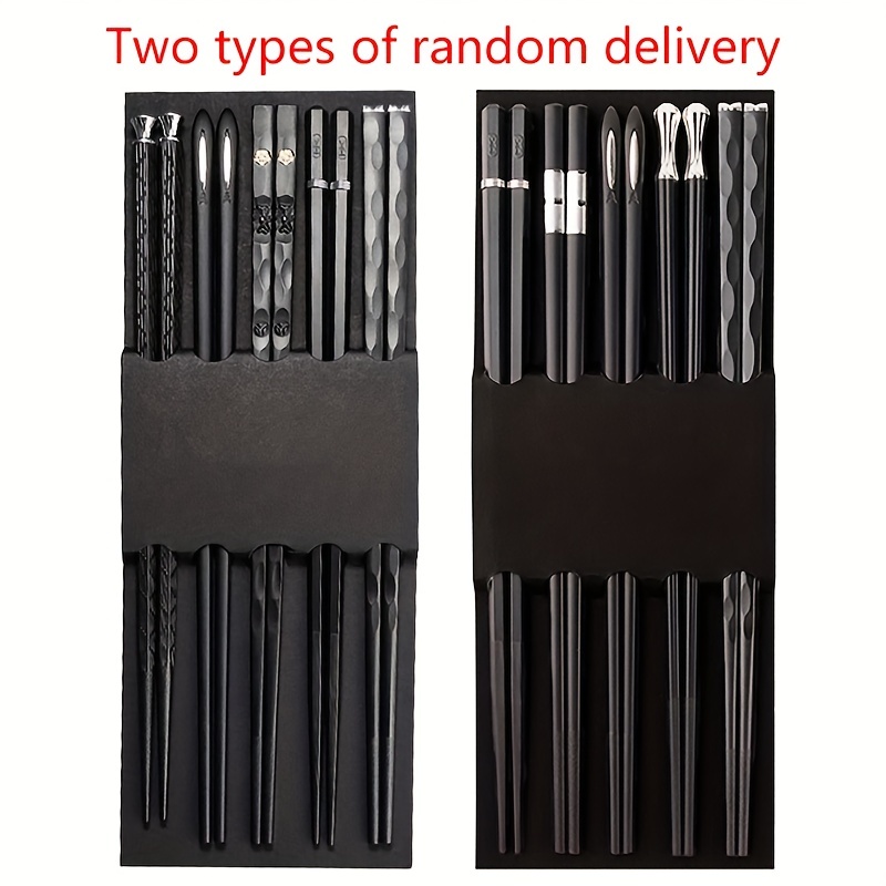 

5 Pairs Of Alloy Laser Engraving Chopsticks, Non-slip Reusable Sushi Sticks, Traditional Chinese Tableware, Anti Slip, Anti Mold, High Temperature, And Deformation Resistant