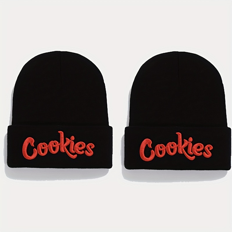 2pcs Letter Embroidery Beanie Cap Hip Hop Knit Hat Warm Skull Cap