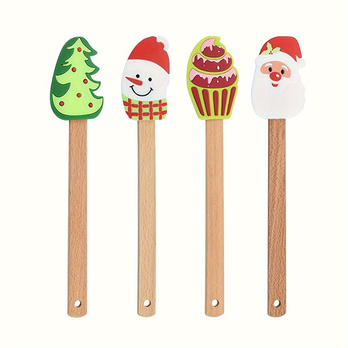 Christmas Silicone Spatula, Christmas Wooden Handle Cake Spatula