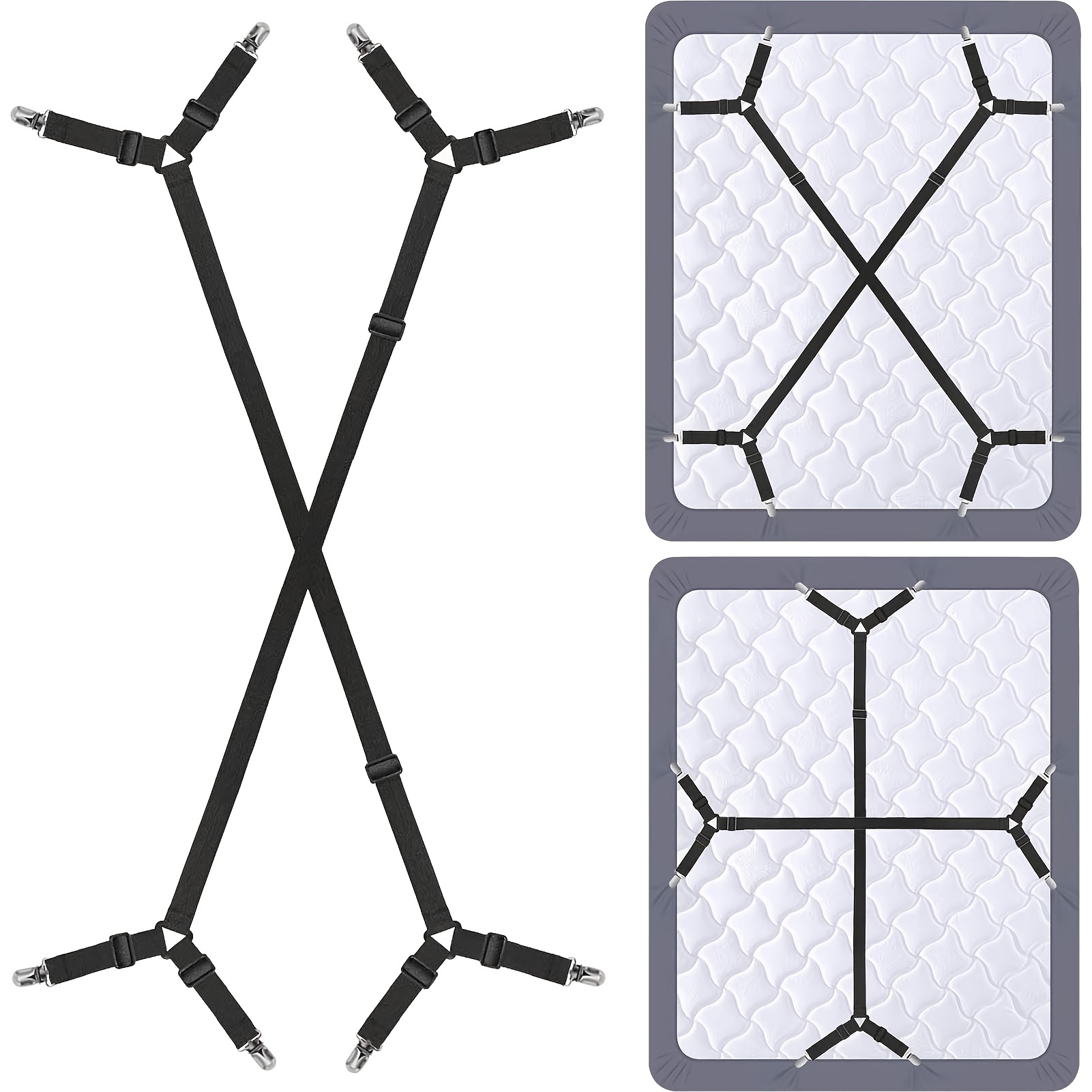 4 PCS Bed Sheet Holder Straps Adjustable Sheet Straps Fitted Sheet Straps  Suspenders Fastener Grippers Corner Holder for King Queen Twin Size