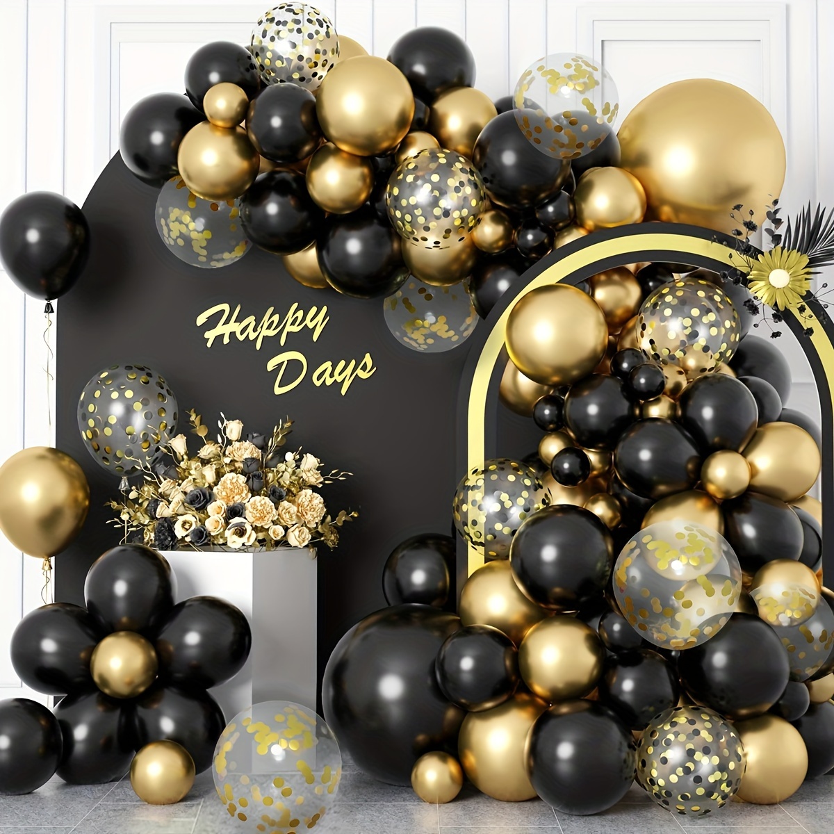 Black Gold Birthday Decorations, Black & Gold Party Decorations with Happy  Birthday Banner, Chrome Silver Confetti Latex Balloons, Champagne Crown  Foil Balloon for Birthday Party Supplies 