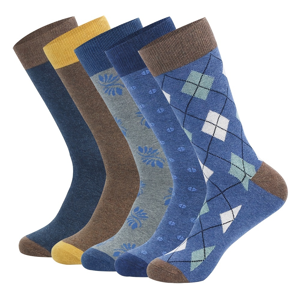 5 pares de calcetines de vestir Argyle para hombre, calcetines de algodón  transpirables