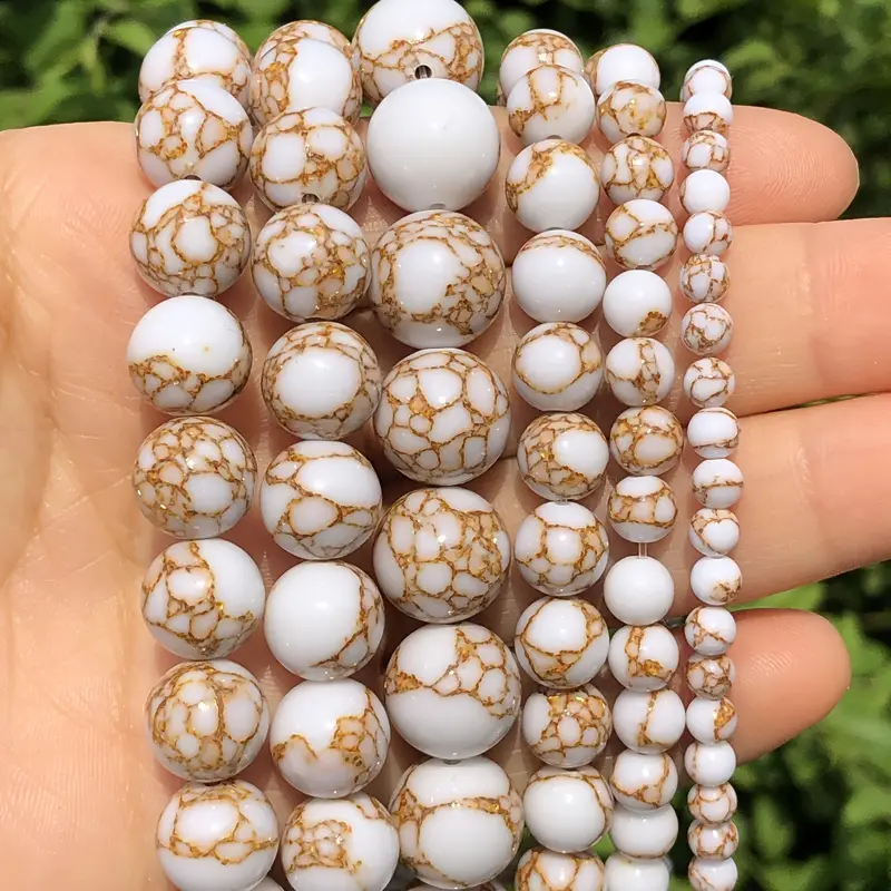 White Howlite Spun Gold Plated Loose Stone Round Beads For - Temu