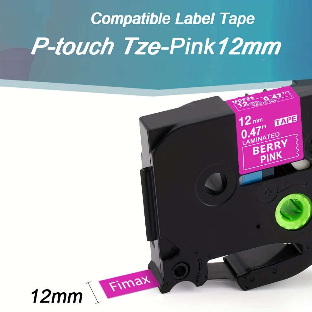 Brother P-touch TZEMQP35  12mm White on Berry Pink Laminated Tape
