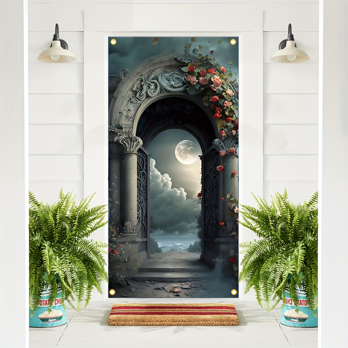 

1pc, Fabric Moon Flower Arch Door Porch Banner Decor, Porch Hanging Decor, Home Decor, Room Decor, Door Decor, Wall Decor, Party Background Decor, Party Decor/supplies/gifts