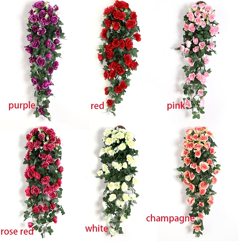 Artificial Hanging Flower Fake Hanging Rose Flower Vine Hanging Plants Faux Flowers for Porch Eave Wall Home Room Garden Office Wedding Decoration