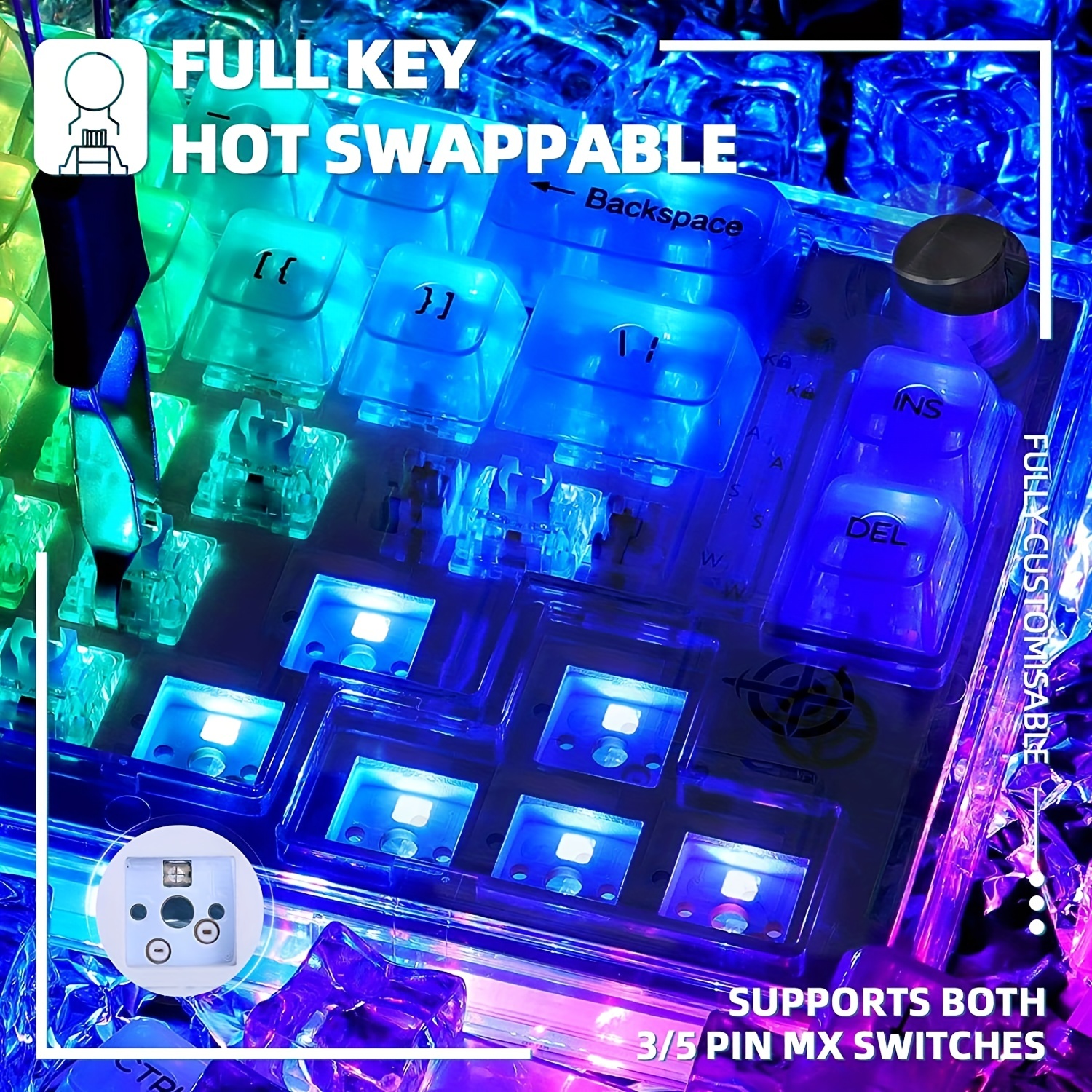 DIY 65% Hot Swappable Mechanical Keyboard Transparent With Custom Coiled C  Cable