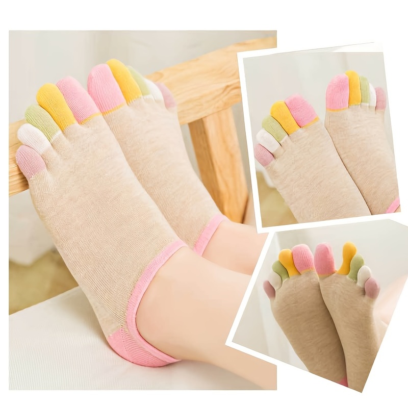 Novelty Cute Ankle Five Finger Happy Socks Woman Print Cotton
