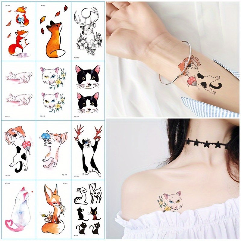 Black Cat Temporary Tattoo Transfers. Set of 3 Body Stickers