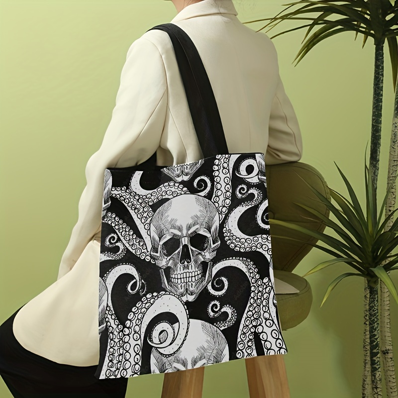 Fashionable Skull Printed Canvas Shopping Bag, Versatile