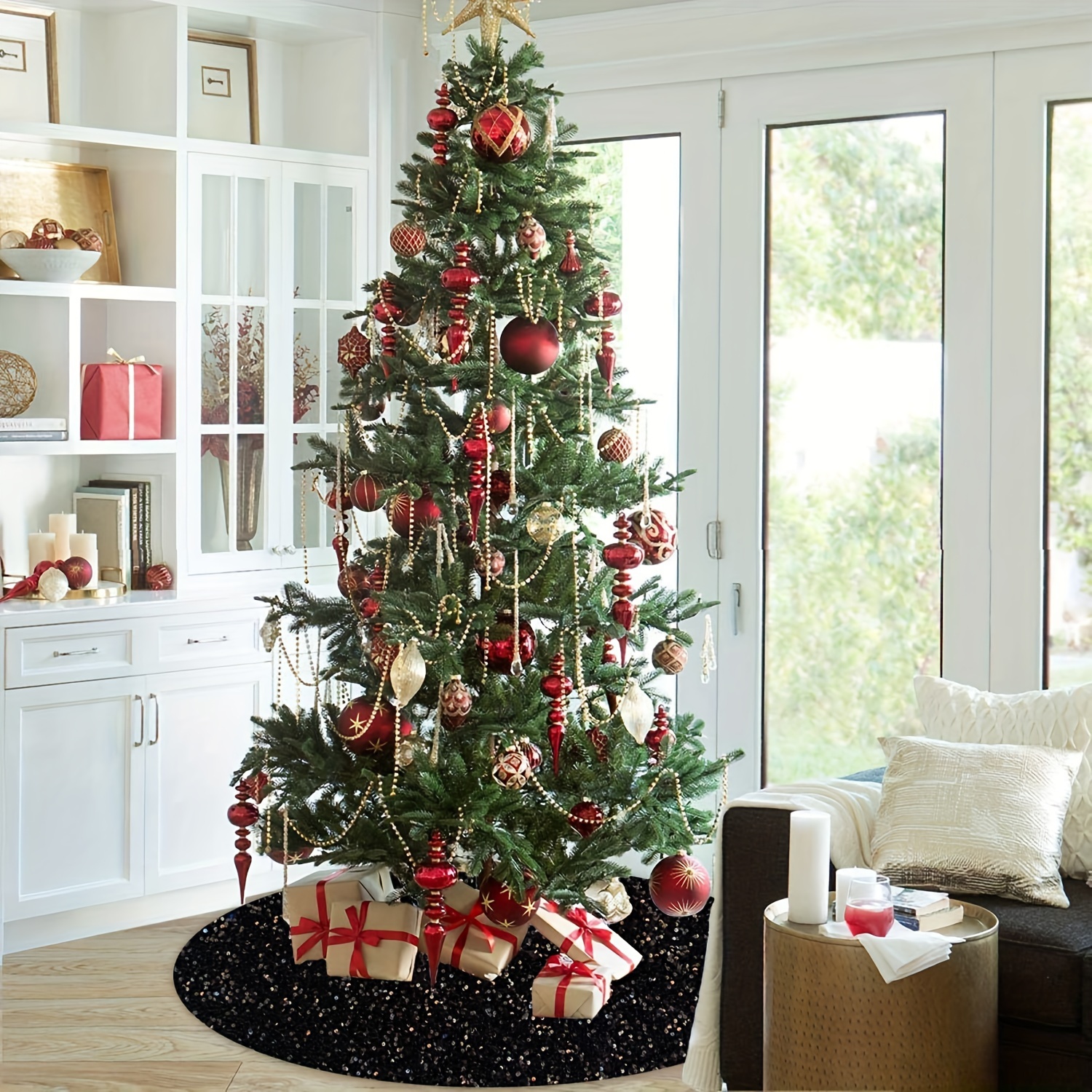 スカート AMERI GLITTER EMBROIDERY VELOUR SKIRT M GLITTER EMBROIDERY VELOUR SKIRT Black Velvet Skirt with Burgundy