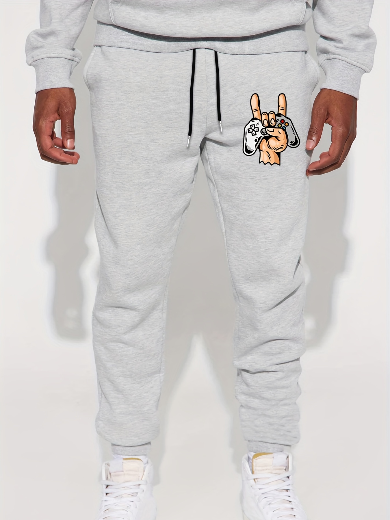 Plus Size Men's Street Style Casual Sports Drawstring Sweat Pants With  Pockets & Graphic Print For Big And Tall Males