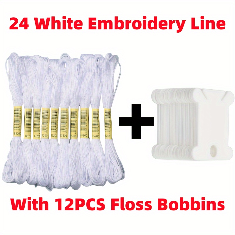 White Embroidery Floss, 12 String Embroidery Thread Friendship Bracelet String, Cross Stitch Threads Hair Wrap Yarn (White)