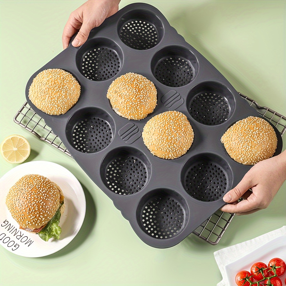 

1pc, Hamburger Bun Mold, 15.55''x11.41'', Silicone Bread Pan, Baking Tools, Home Kitchen Accessories