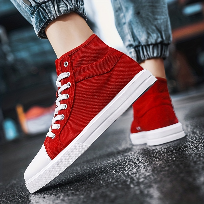 Women's Classic Red High Top Canvas Shoes, Casual Lace Up Skate Shoes,  Women's All-Match Sneakers