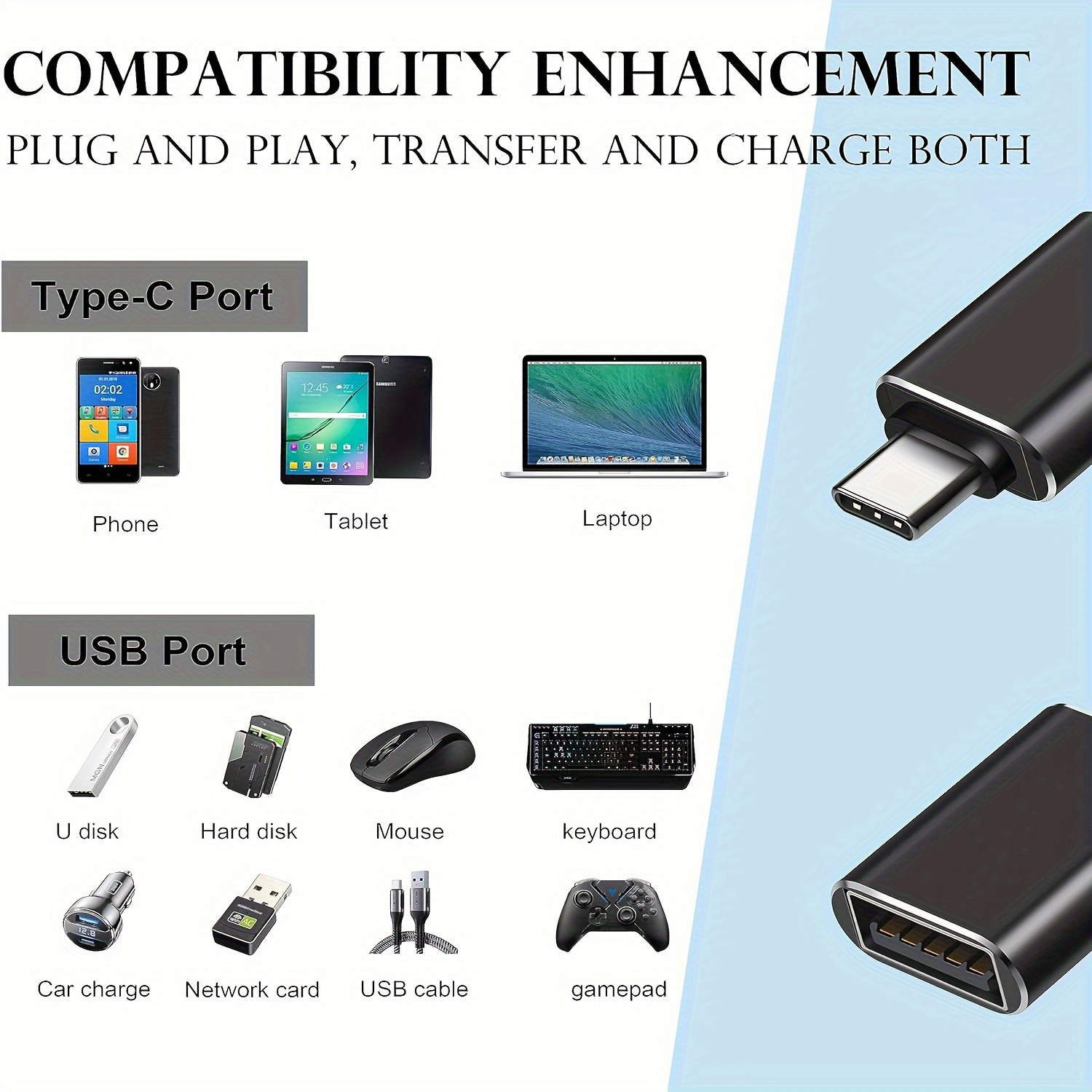 4pcs USB to USB C Adapter, 2*Type C Female to A Male Charger Converter & 2 * USB C Male to USB 3.0 Female OTG Adapter, for iPhone 15 Pro Max Plus, for Apple Watch, Samsung, for Airpods,Car,