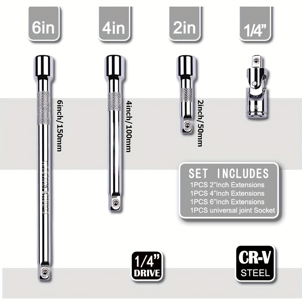 Socket Extension Set 4pcs Drive Socket Extension Bar Includes 2