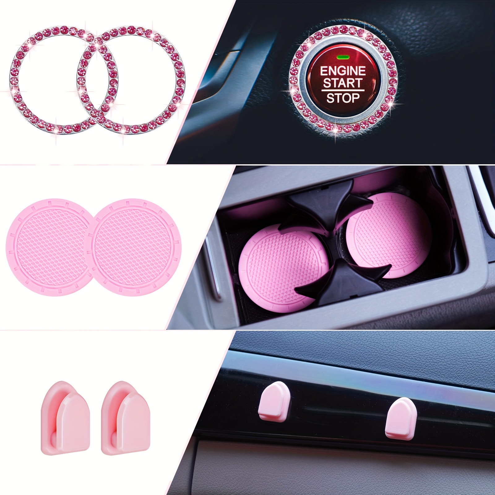 10 Unidades Funda Cuero Pu Color Rosa Volante Mujer, Bonito Juego Accesorios  Coche Fundas Cinturón Seguridad, Posavasos Coche, Anillo Botón Inicio  Brillante, Clip Ventilación - Automotriz - Temu