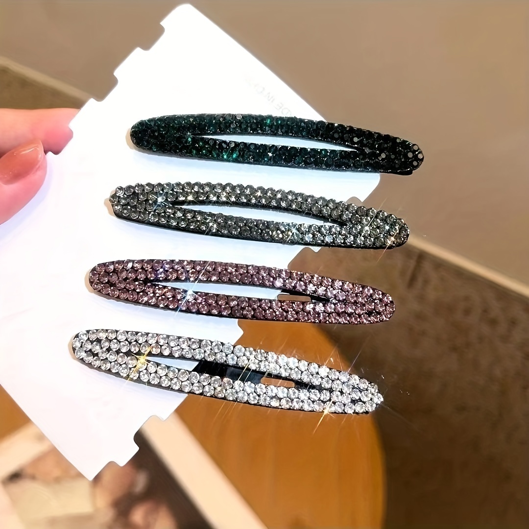 

4pcs Sparkling Rhinestone Bb Clips Set Elegant Exquisite Metal Snap Hair Clips Ladies Side Clips Bangs Broken Hair Accessories