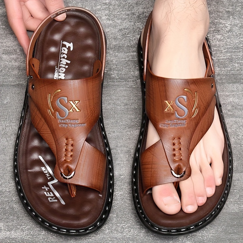 Men Leather Sandals - Temu