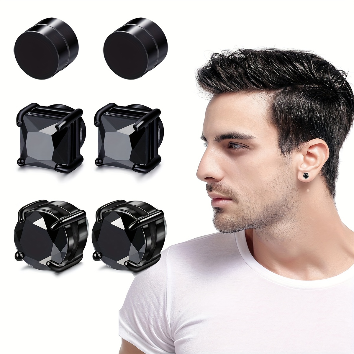 Stainless Steel Magnetic Stud Earring Men Women Cz Magnet - Temu