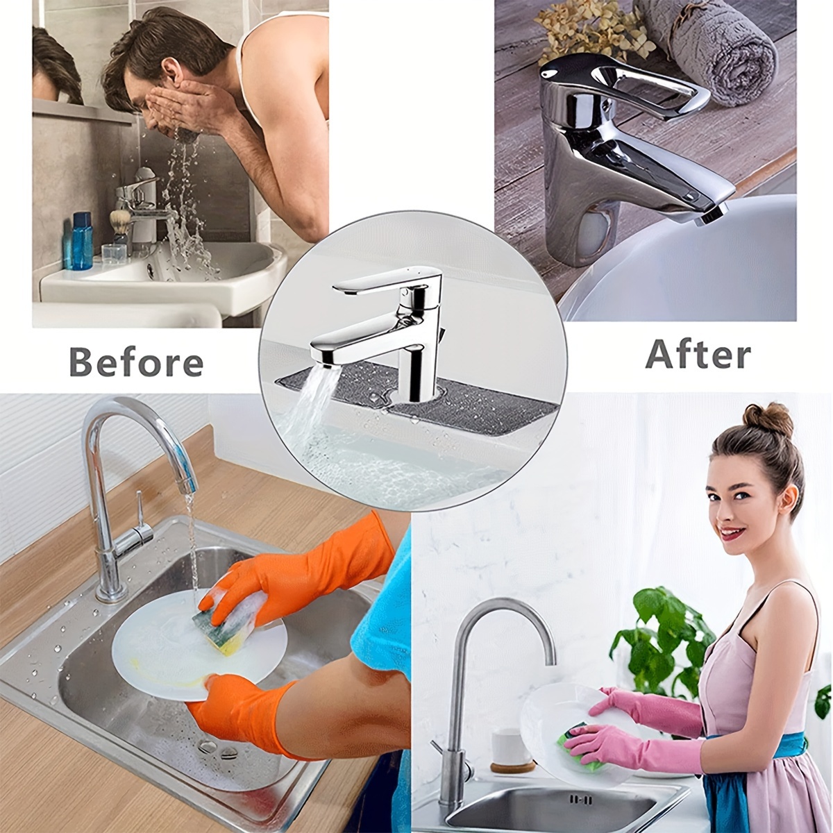 4pcs Faucet Absorbent Mat, Kitchen Faucet Sink Splash Guard
