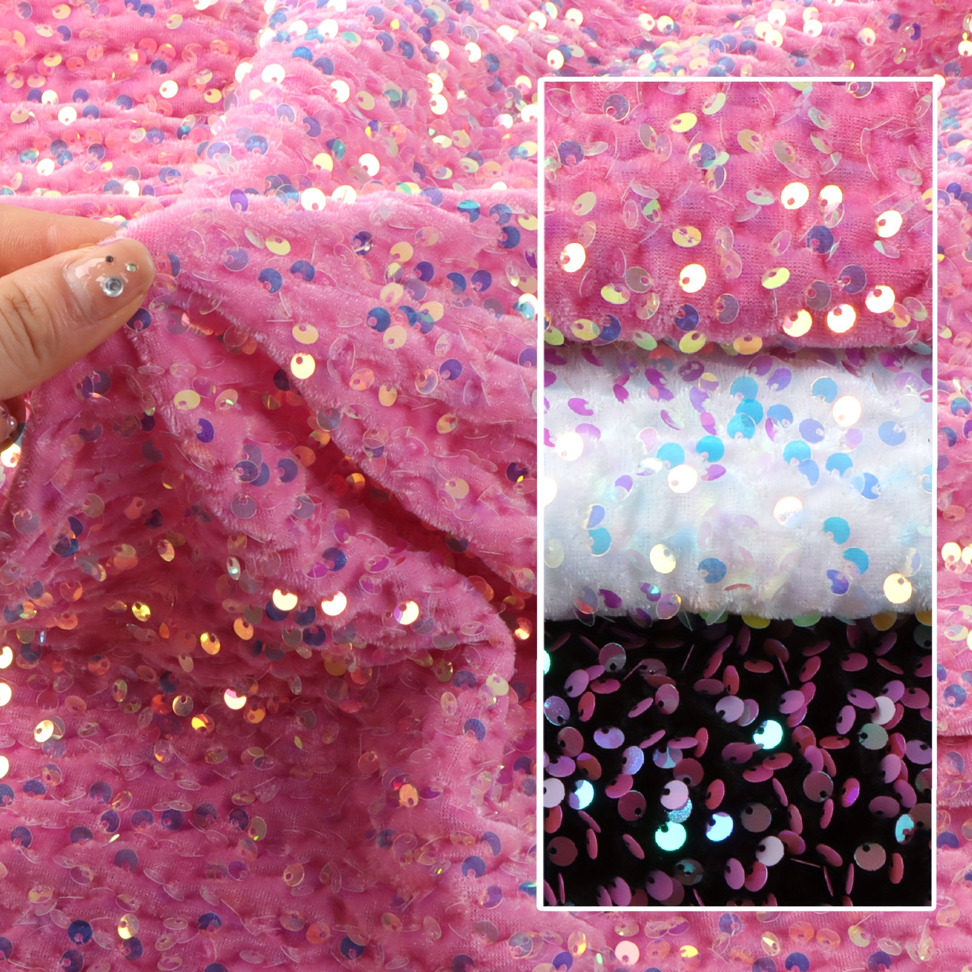 3MM glitz laser sequin fabric Iridescent pink Sequin Embroidered Fabric By  Yard